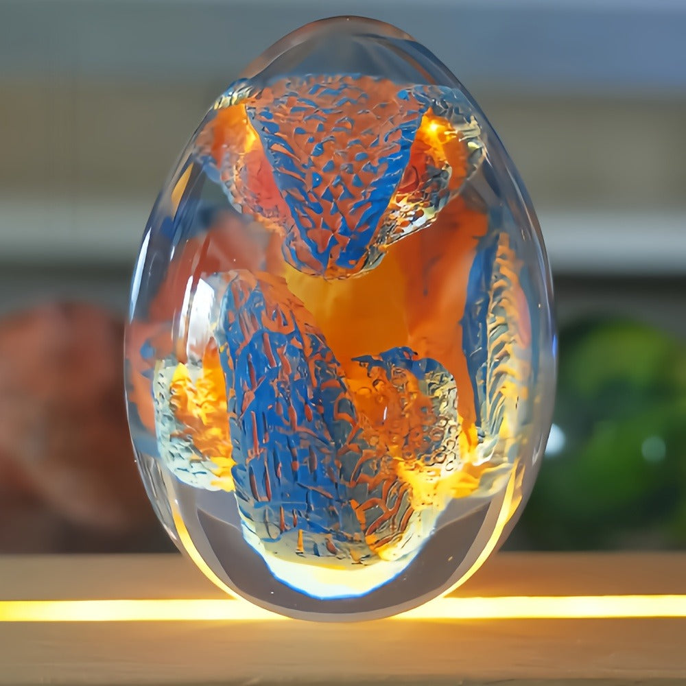 Transparent Dragon Egg Figurine in Red or Green with Oval Resin-Style Display Form Pictured