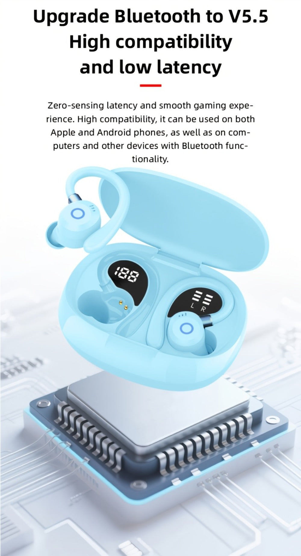 Wireless Earbuds HiFi Stereo with Active Noise Canceling, LED Display, Touch and Fast USB Charging
