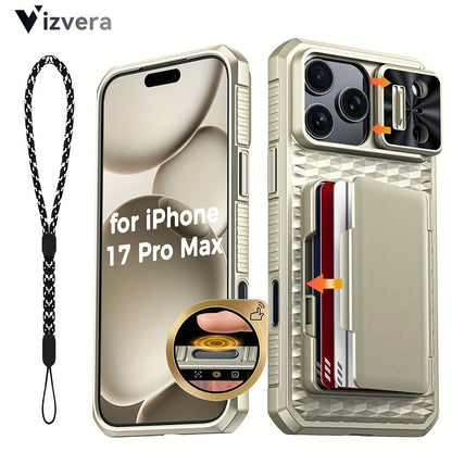 iPhone 17 Pro Max Wallet Case with Lanyard, 4-5 Card Holder, Sliding Lens Cover & Camera Control Button – Premium Protective Wallet Phone Cover for iPhone 17 Pro Max