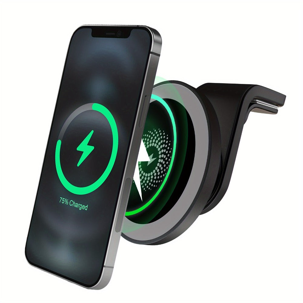 15W Magnetic Wireless Charging Car Phone Mount with Vent Clip, Swivel Joint and Black or White Finish