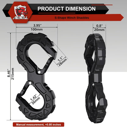 Off-Road Recovery Winch Hook D-Ring Shackle 3/8" 35,000 LB G80 Heavy Duty Quick Release Tow Hook for RV Truck 4x4 Vehicle - Red & Black