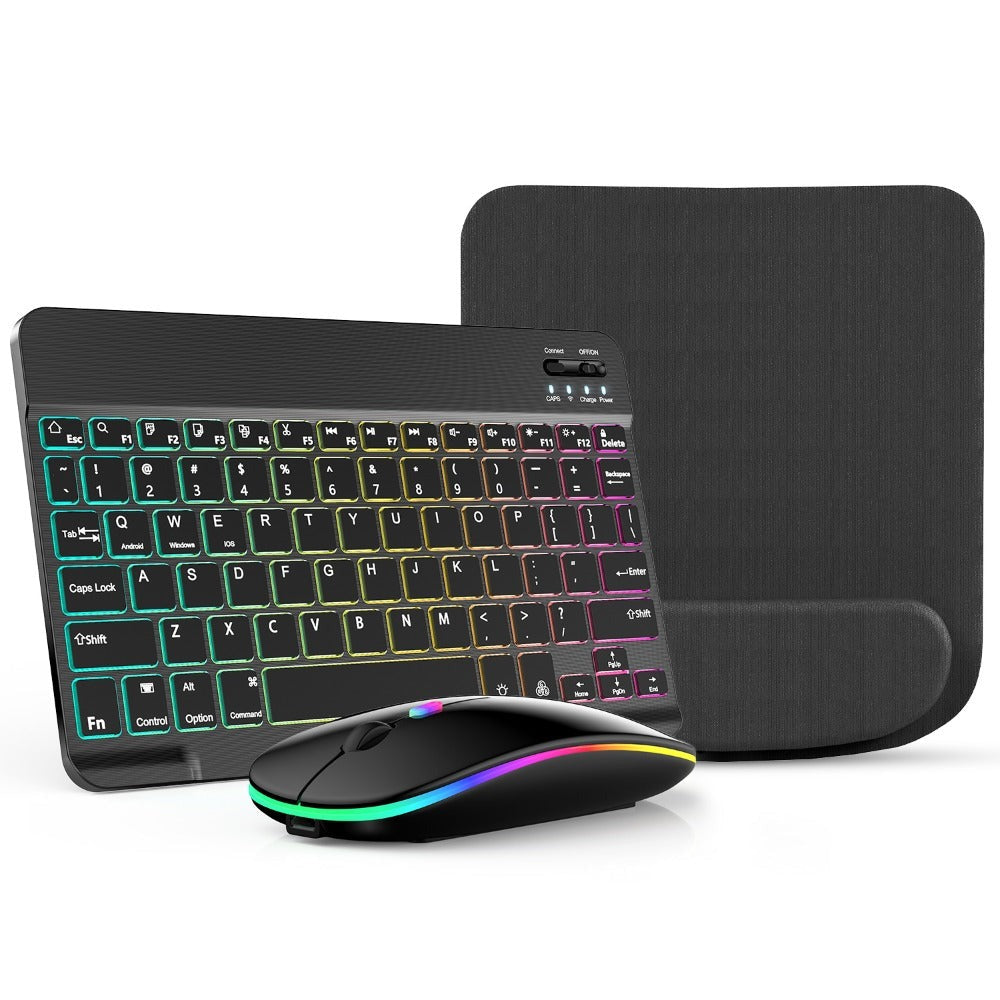 Wireless RGB Backlit Gaming Keyboard and Mouse Combo with Mouse Pad – 10-Inch Portable Keyboard Mouse Set for PC iOS Android Tablets | Rechargeable RGB Desk Setup Keyboard