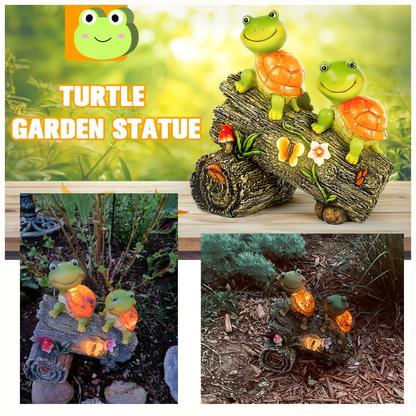 Solar Garden Turtle Statue with 4 LED Lights IP44 Waterproof Resin Frog Face Turtle Figurine Outdoor Decor for Patio Lawn Yard Holiday Festival