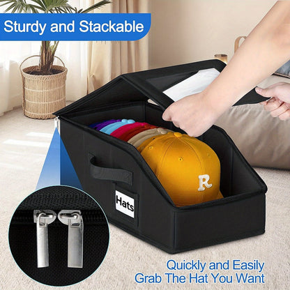 Hat Storage Box for Baseball Caps – Stackable Cap Organizer for Closet, Holds Up to 30 Caps, Freestanding Hat Boxes for Women & Men | 1pc & 2pcs Pack in Gray, Black & Pink