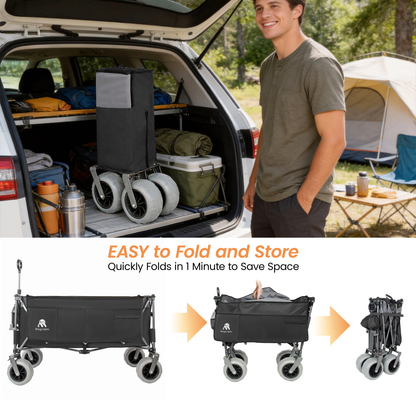 Heavy Duty Folding Wagon 52 Inch Utility Cart 560 lbs Capacity Collapsible Beach Wagon with Ultra-Stable Frame for Garden Sports Camping Outdoor
