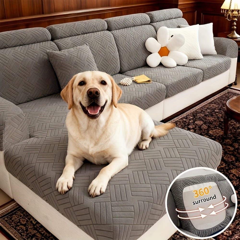 Sofa Cover, Deep Gray Stretch Seat and Chaise Slipcover with Elastic-Band Edge in Six Size Options