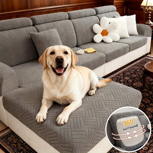 Sofa Cover, Deep Gray Stretch Seat and Chaise Slipcover with Elastic-Band Edge in Six Size Options