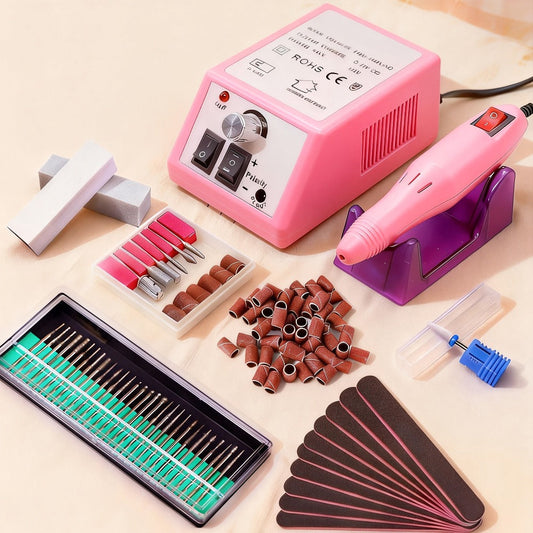 Electric Nail Drill 20000 RPM Console Kit with 6 Bits, 50 Sanding Bands and Standard or 8-in-1 Options