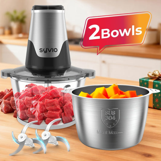Mini Food Processor 450W – Electric Food Chopper with 2 Bowls & 4 Bi-Level Blades for Meat, Baby Food, Onion & Vegetables, 2-Speed