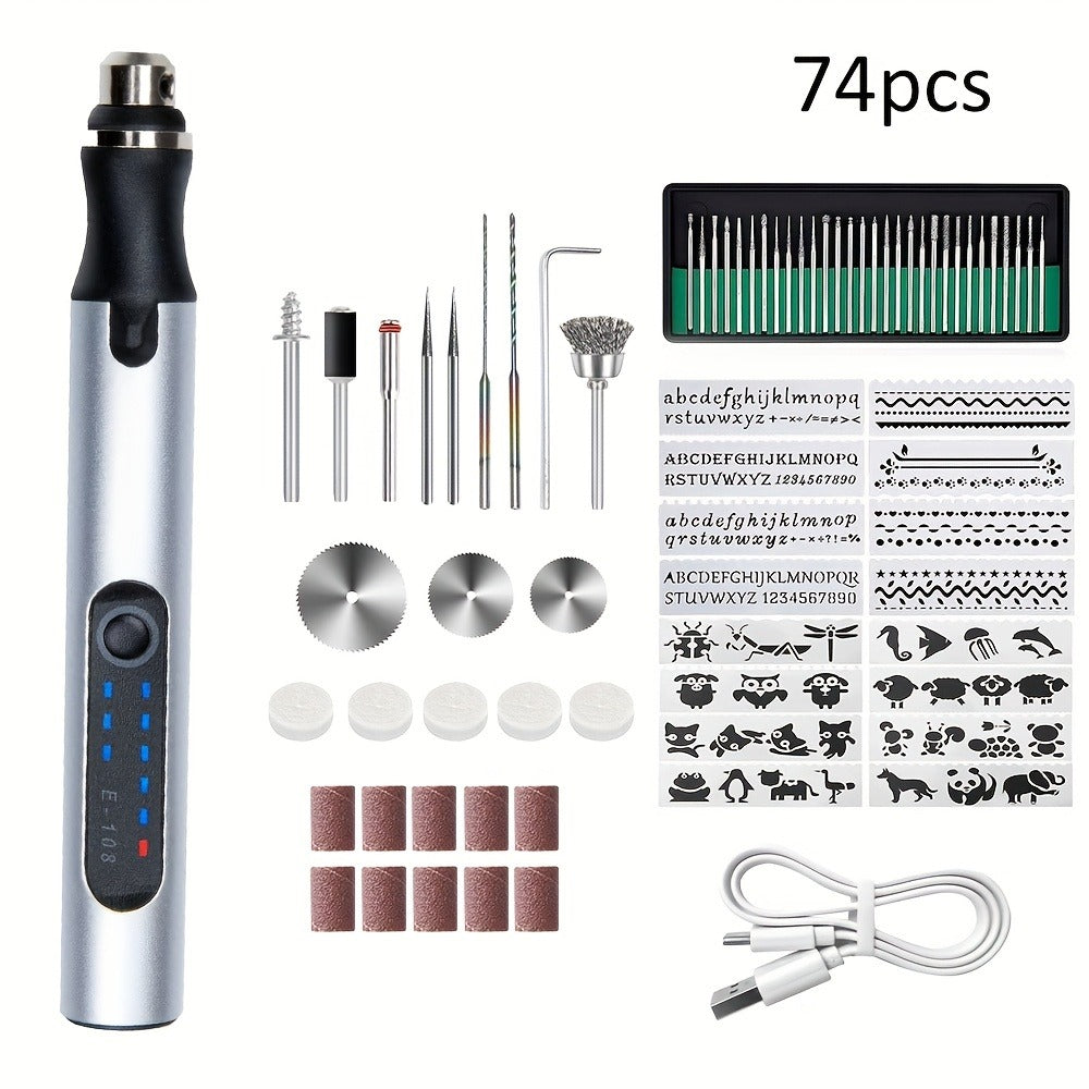 Mini USB-Rechargeable Rotary Tool with Three Speeds and 58-, 74- or 83-Piece Accessory Sets