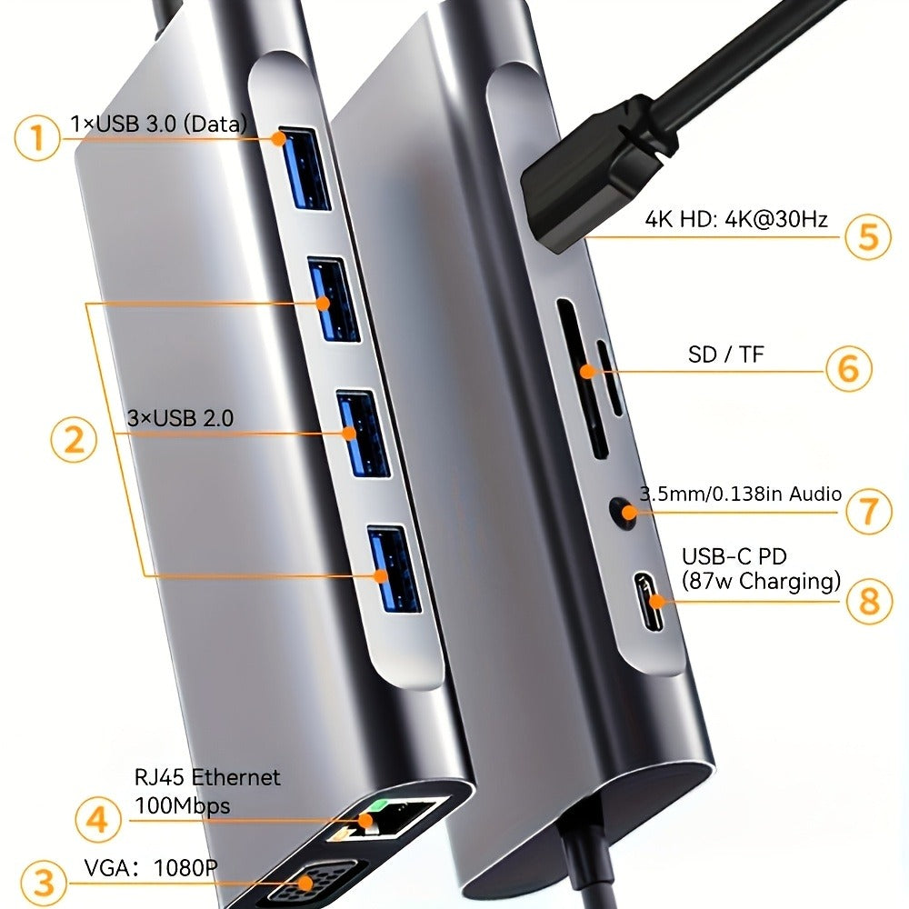 11-in-1 USB-C Docking Station with Triple Display, 4K HDMI, Gigabit Ethernet, 100W PD, 3 USB Ports