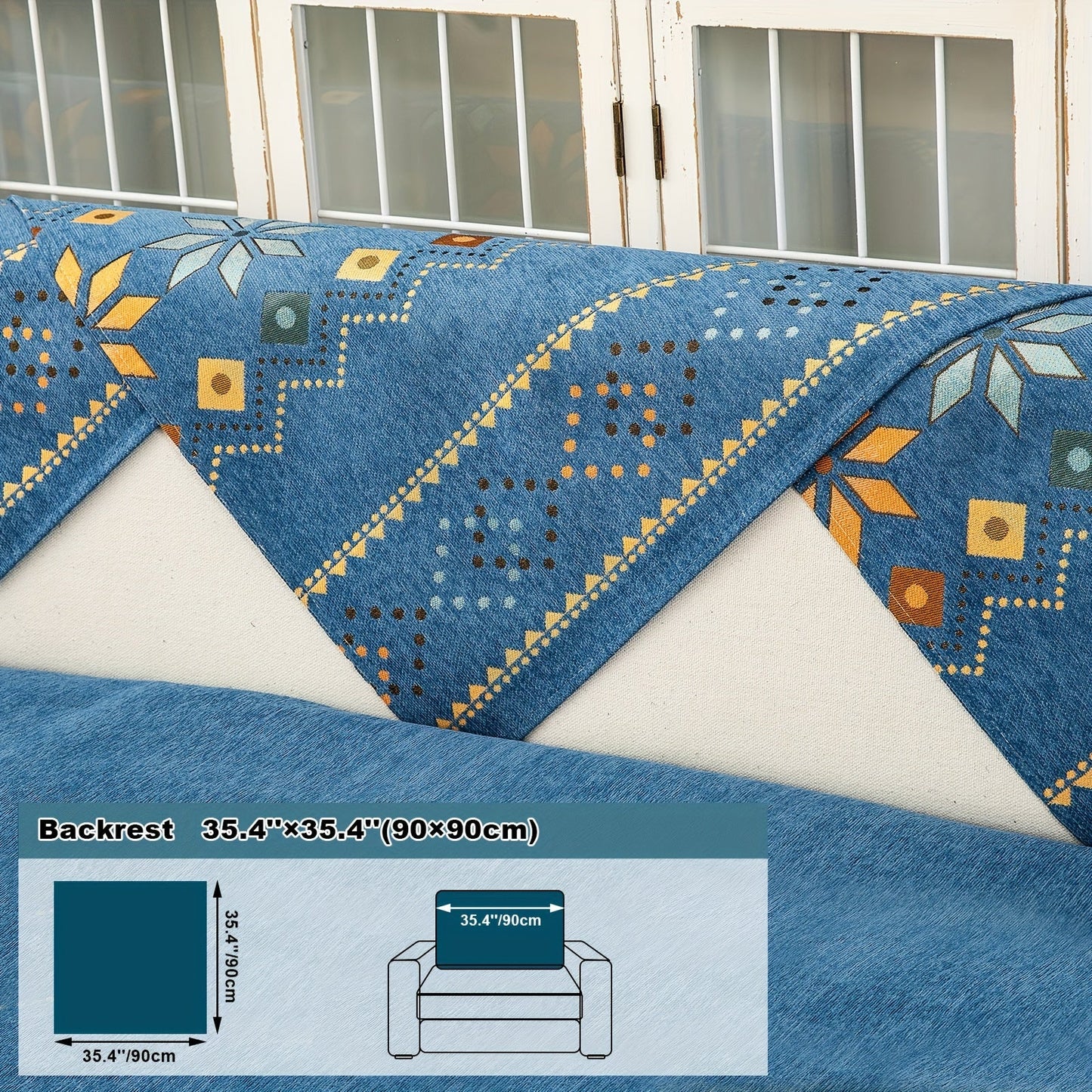 Sofa Cover Bohemian Geometric Panels for 1 to 4 Seats, Armrest or Backrest in Five Color Options