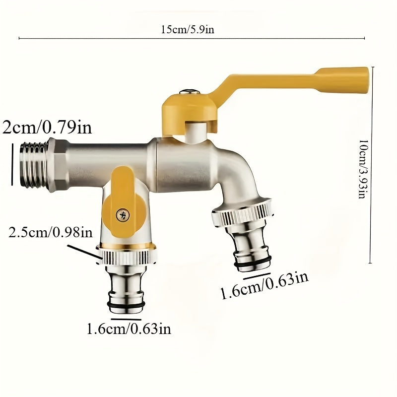 Dual-Outlet Garden Hose Faucet with Two Yellow Lever Handles in the Exact 1pc Checkout Option