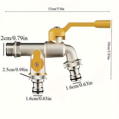 Dual-Outlet Garden Hose Faucet with Two Yellow Lever Handles in the Exact 1pc Checkout Option