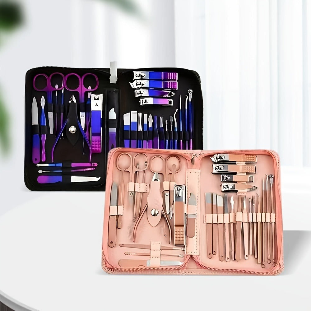 Portable Manicure and Pedicure Tool Set in 9-, 18-, 30- or 60-Piece Case Configurations for Nail Care