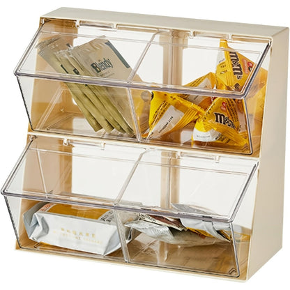 Three-Compartment Countertop Storage Organizer with Clear Front Doors, Top Lid and Two Frame Colors