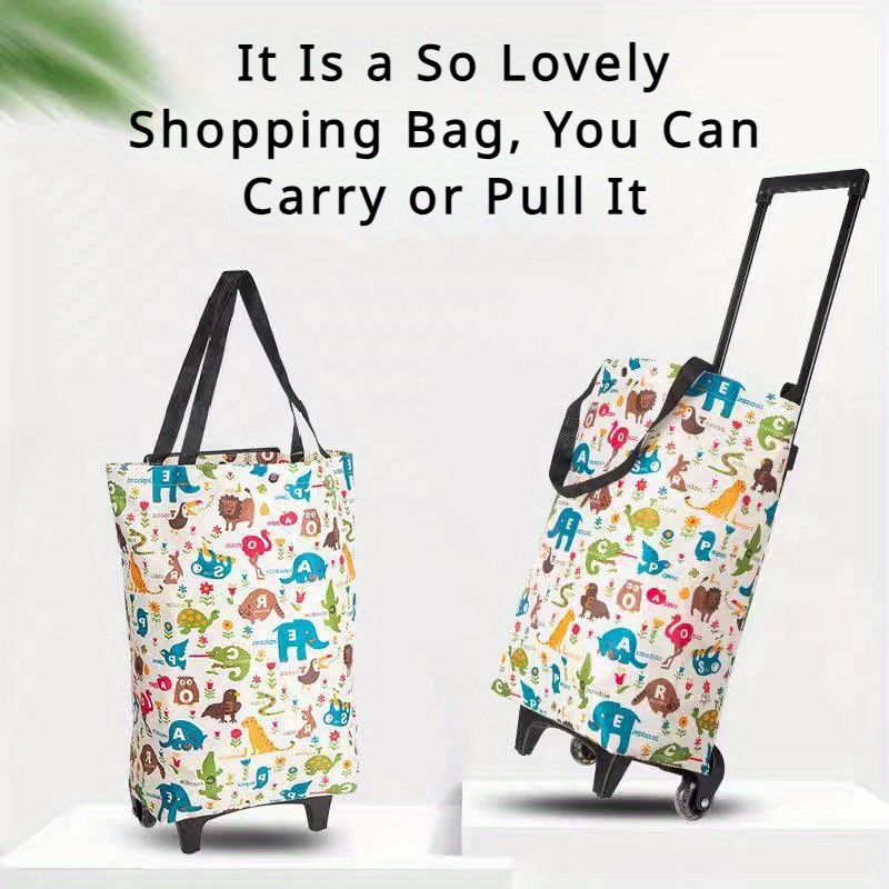 Folding Shopping Cart 2-in-1 Oxford Large Capacity Portable Tote Bag Reusable Grocery Bag on Wheels for Camping Business Delivery Market Travel Daily Use