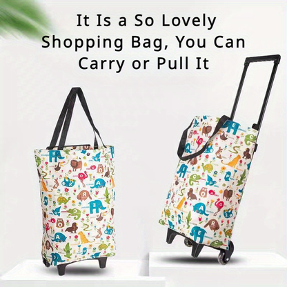 Folding Shopping Cart 2-in-1 Oxford Large Capacity Portable Tote Bag Reusable Grocery Bag on Wheels for Camping Business Delivery Market Travel Daily Use
