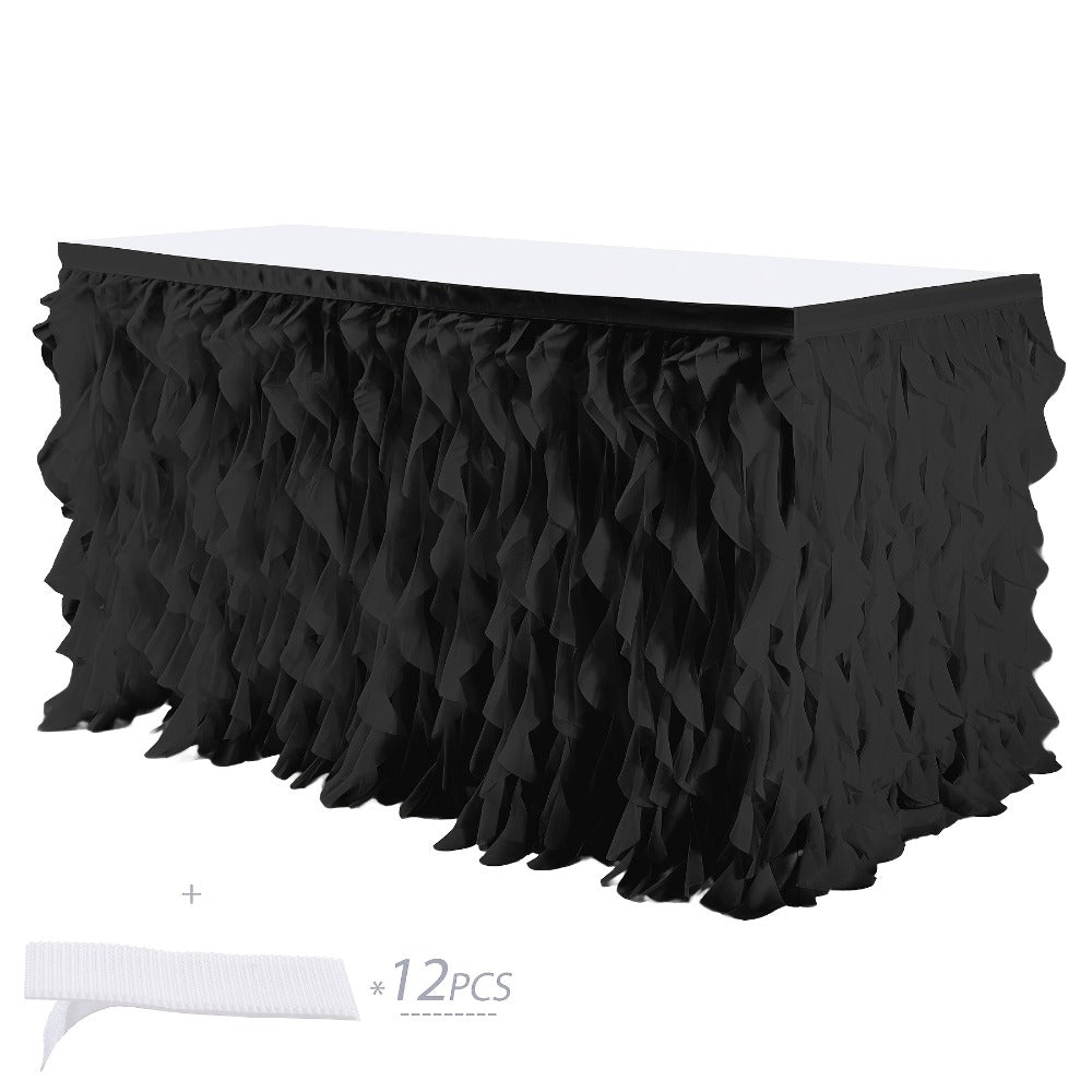 Six-Foot Curly-Willow Tulle Table Skirt with Twelve Color Options and Pictured Attachment Strips