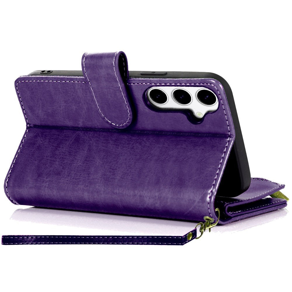 Phone Case Faux Leather Folio Wallet with Card Slots, ID Window and Zipper Pocket for Samsung Galaxy S25 FE