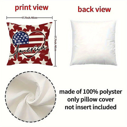 Four-Piece 18 x 18-Inch Patriotic Throw Pillow Cover Set with American Flag, Star and Typography Prints