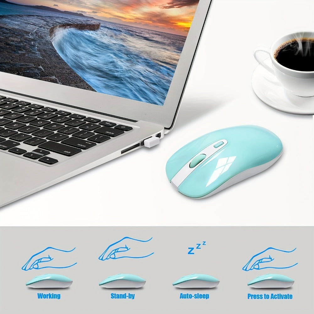 2.4G Wireless Keyboard and Mouse Combo Ultra-Thin Slim Full Size with Numpad Silent Keys Plug and Play USB Nano Receiver for Windows PC Desktop Laptop Home Office Blue Red