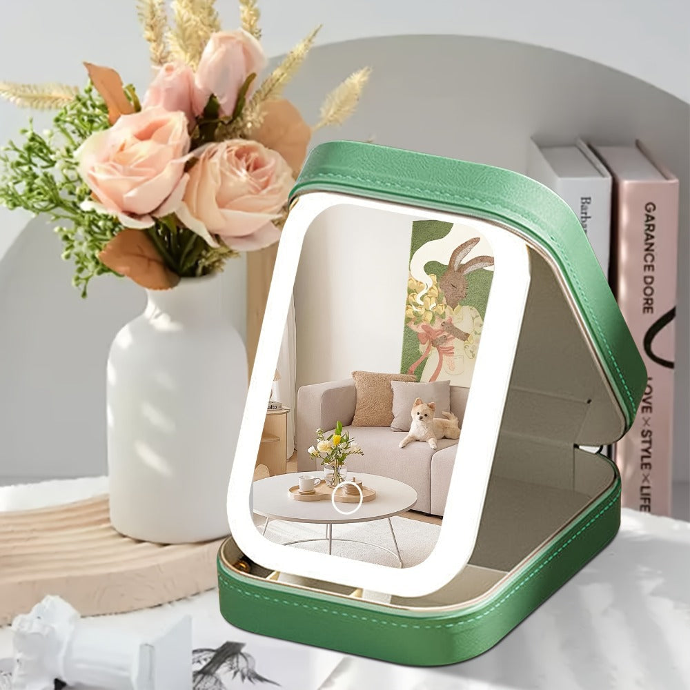 Lighted Makeup Case with LED Mirror & Cosmetic Organizer - 1200mAh Rechargeable USB Travel, for Makeup, Travel and Everyday Vanity Use