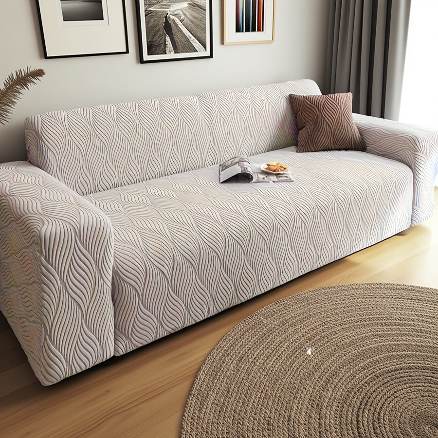 Sofa Cover Polar Fleece Modern Jacquard Elastic Slipcover with Anti-Slip Fit for 1 to 4-Seater Sofas