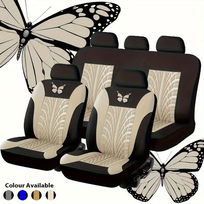 Car Seat Covers 5-Seat Universal Fit – Butterfly Tire Pattern, Thickened Polyester Sponge, Breathable & Dust-Proof (11 Colors)