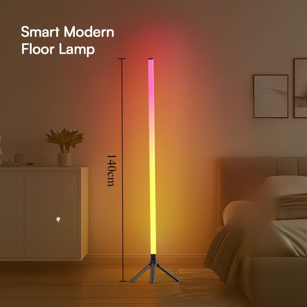 Three-Section Modular RGB Corner Floor Lamp with Triangular Metal Base, App, Remote, Music Sync and Timer Modes