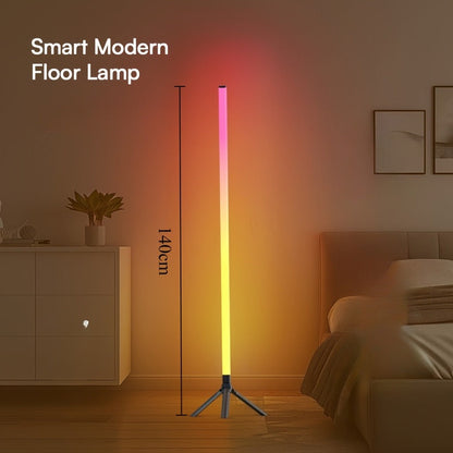 Three-Section Modular RGB Corner Floor Lamp with Triangular Metal Base, App, Remote, Music Sync and Timer Modes