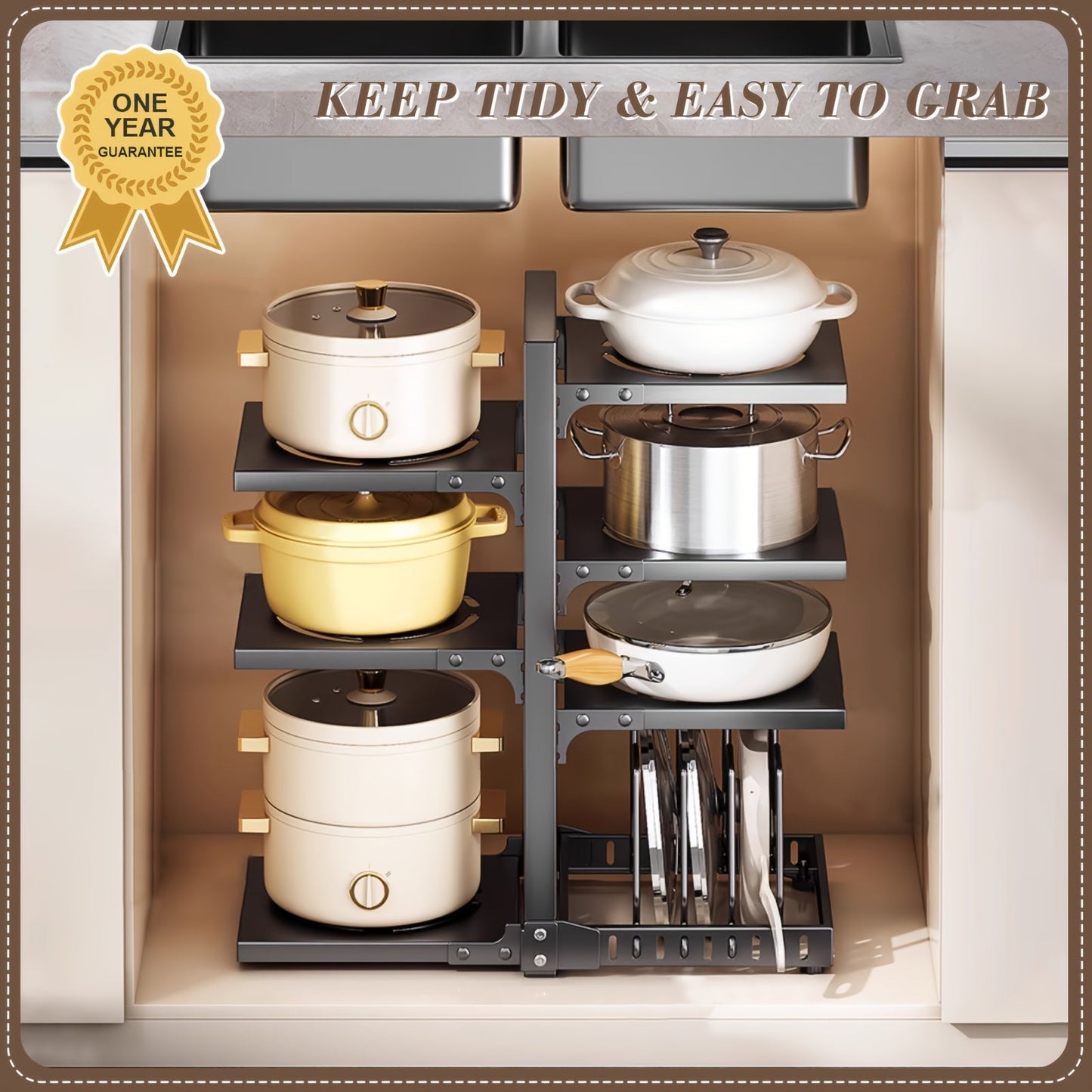 Multi-Tier Kitchen Storage Rack with Two-, Three-, Four- or Bilateral Seven-Shelf Layouts in Black, White or Gray