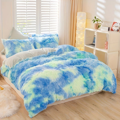 Three-Piece Plush Polyester Duvet Cover Set with Two Pillowcases in 14 Colors and Twin, Full, Queen or King Sizes