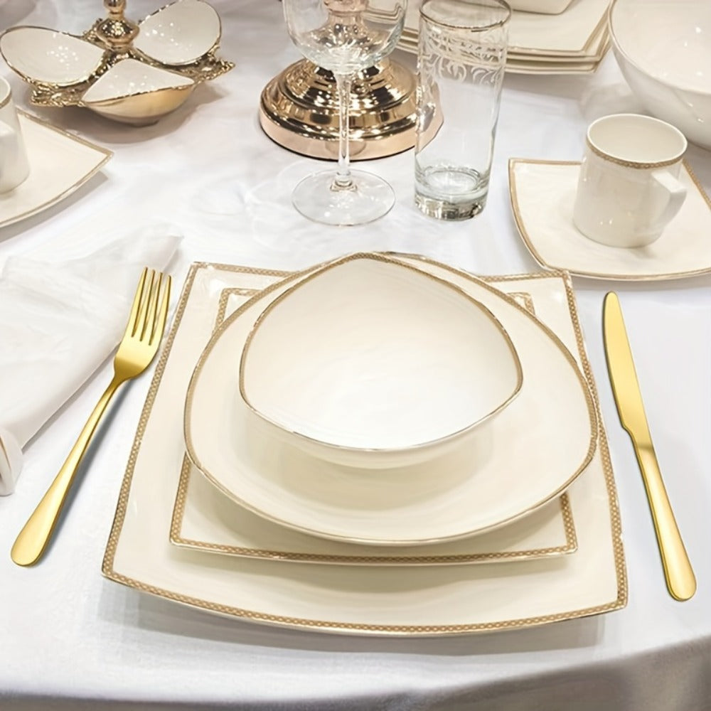 Thirty-Piece Gold-Tone Flatware Set for Six with Five-Piece Place Settings and Fitted Presentation Case