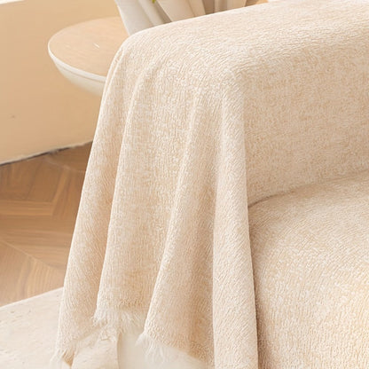 Sofa Cover 300 GSM Solid Chenille Throw with Fringe in Four Colors and Sizes from Single Seat to 71 x 150 Inches
