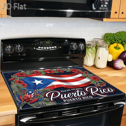Puerto Rico Flag and Floral Stove Protector Mat, 28.35 x 20.47 Inches with Rectangular Format