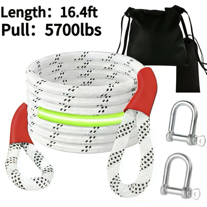 Recovery Tow Strap Heavy Duty - Up to 48000 LBS Break Strength, Kinetic Tow Rope with 2 D-Ring Shackles, Reflective Safety Flag & Storage Bag, for Truck Jeep ATV SUV UTV Off Road
