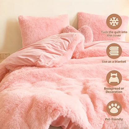 Velvet Duvet Cover Set Fluffy Plush Bedding Minimalist Solid Color, Carved Velvet Quilt Cover with Pillow Shams, Soft Cozy Bedroom Essentials Twin Full Queen King, Black Beige Grey Pink Purple Blue Red Yellow