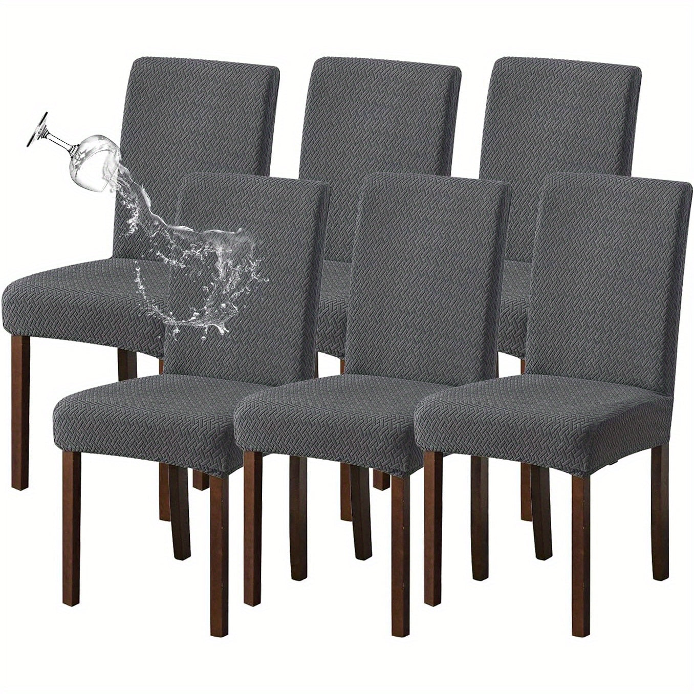 Textured Stretch Dining Chair Covers in Beige, Gray, Chocolate, Black, Khaki or Burgundy, Four- or Six-Piece Sets