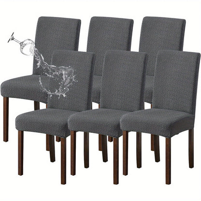 Textured Stretch Dining Chair Covers in Beige, Gray, Chocolate, Black, Khaki or Burgundy, Four- or Six-Piece Sets