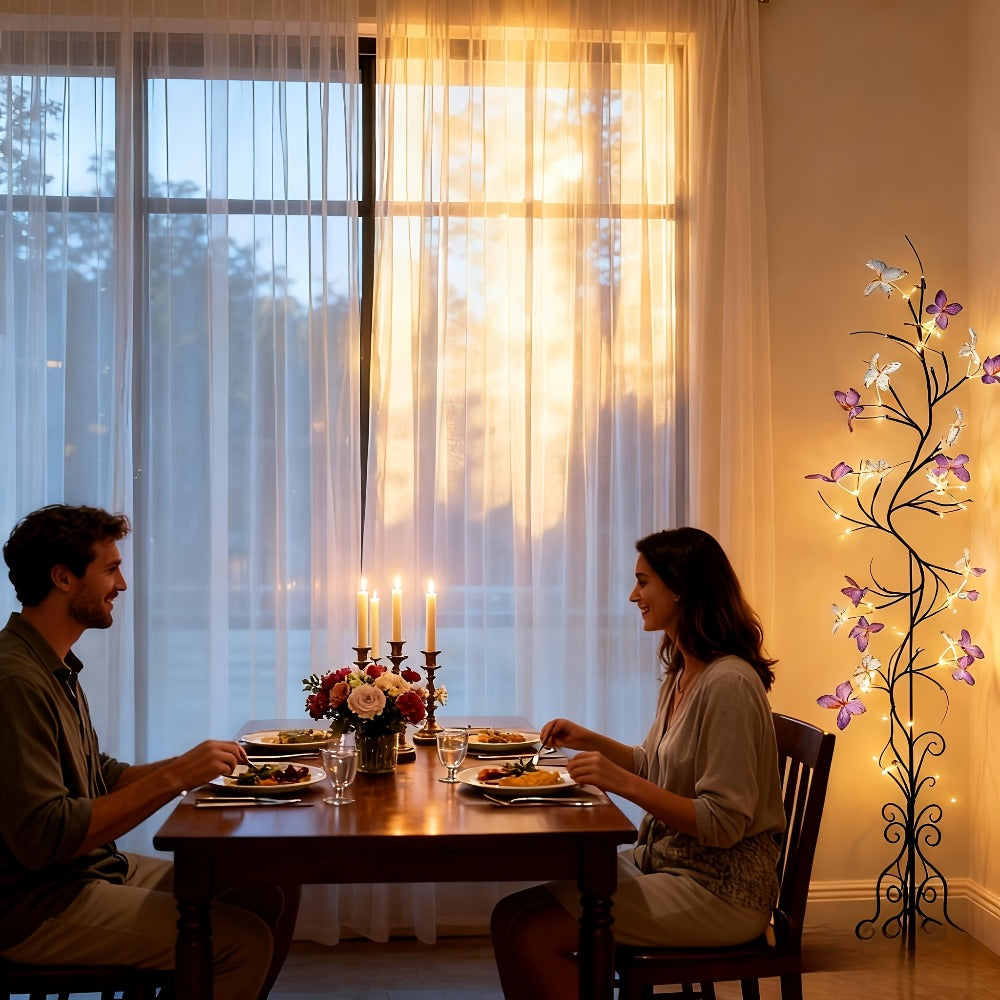 Butterfly Branch String Lights – 30 LED Vine Fairy Lights with Artificial Purple-Blue Butterflies, 8 Lighting Modes, USB Powered Warm White, Boho Wall Decor for Bedroom Wedding Birthday Party Festival