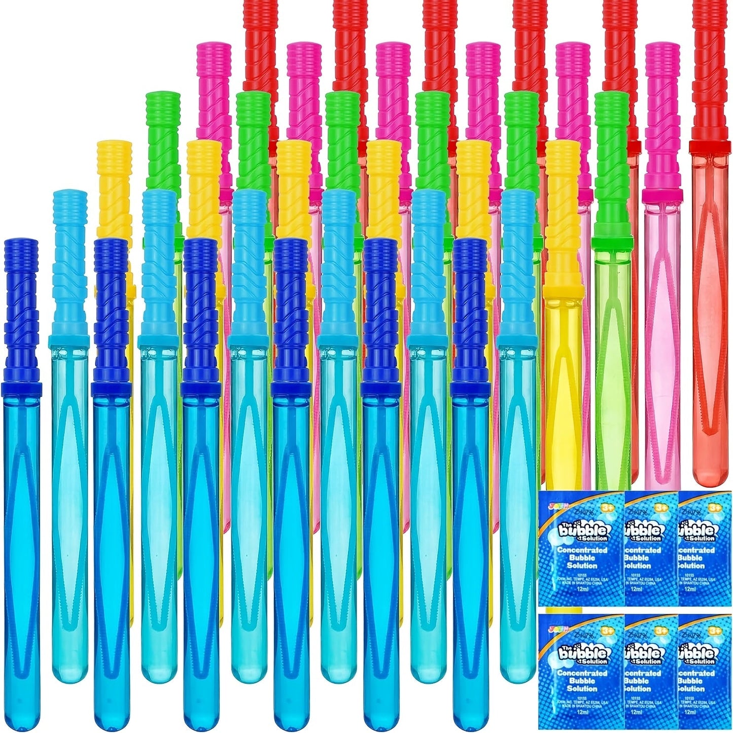 Big Bubble Wands Bulk with Refill Solution – 14.6 Inch Giant Bubble Maker 12 or 36 Pack for Kids, Summer Outdoor Party Favor Easter Basket Stuffer Birthday Gift School Activity Supplies