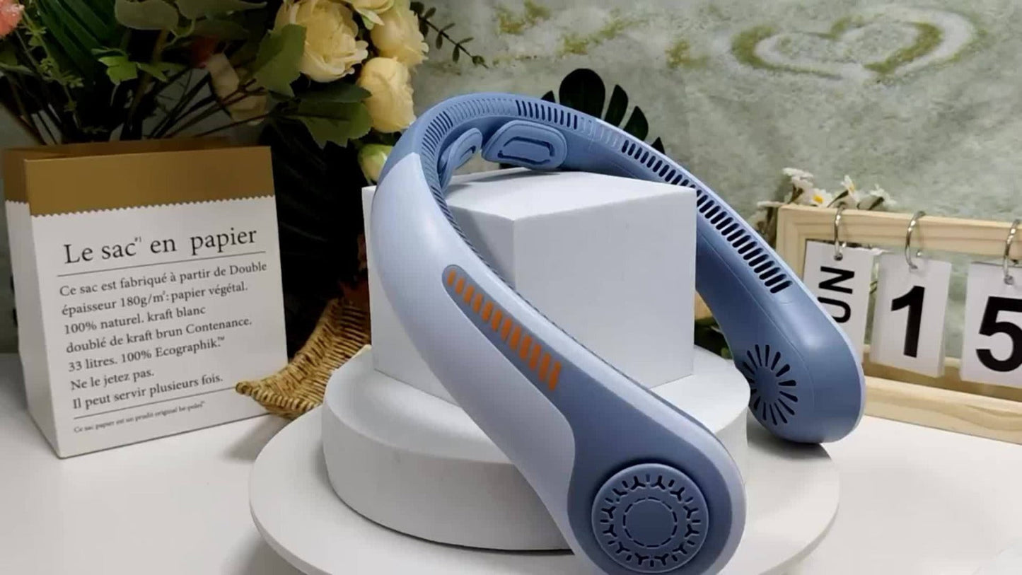 Loop-Style Neck Fan in Ten Single or Paired Color Checkouts with Five-Speed Control and USB Charging