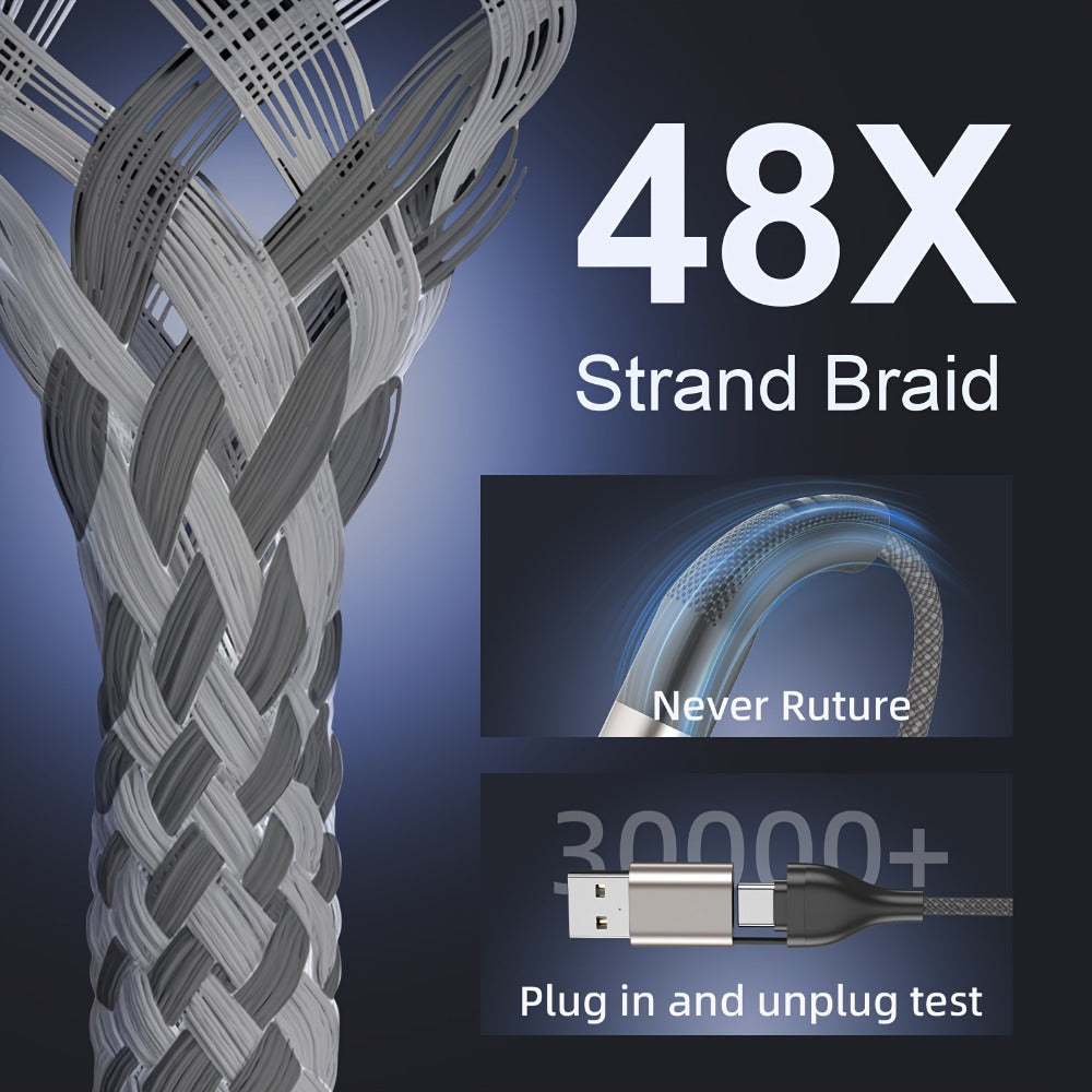 Two-Piece Braided Charging Cable Set with Dual USB-A/USB-C Input and 2-Foot plus 4-Foot Lengths