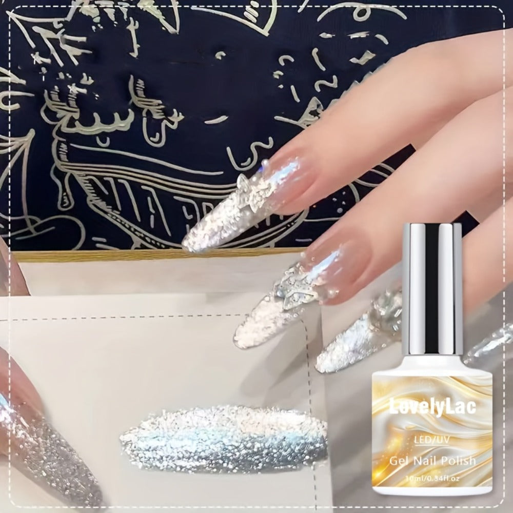 Shimmer White Glitter Gel Nail Polish – Semi-Permanent LED Cure Polygel, High-Shine Glossy Finish, Explosive Flash Effect for Professional & DIY Manicure, Long-Lasting Chip-Resistant