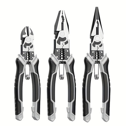 Three-Piece Pliers Set with 8- and 9-Inch Diagonal Cutting, Long-Nose and Combination Wire-Working Tools