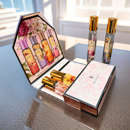 Perfume Gift Set with Four 20ml Floral or Fruity Travel Sprays in Pink or Botanical Gift Boxes