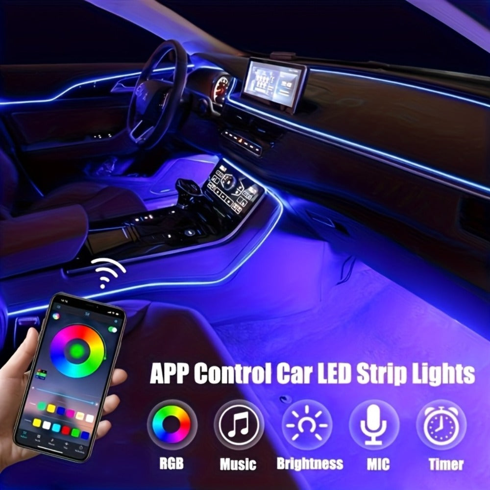 RGB Car Interior Lighting Kit 118" Fiber Optic USB App Control Music Sync Ambient Light Strip for Dashboard Door Decoration, Battery-Free Plug-and-Play Atmosphere Upgrade for Cars Trucks SUVs
