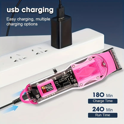 Transparent-Shell Hair Clipper with Digital Display, Six Single-Clipper Colors or Black Three-Piece Grooming Kit