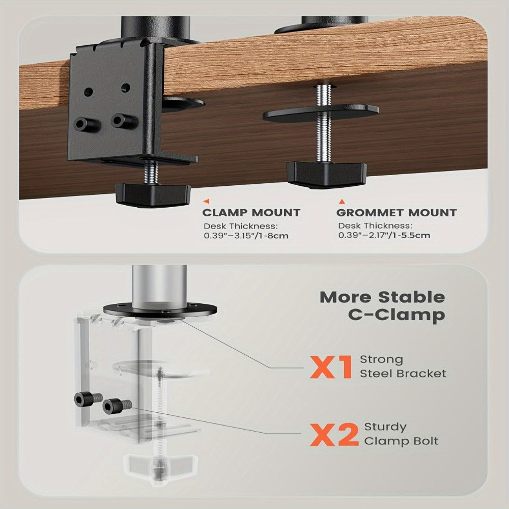 Single & Dual Monitor Mount for 13-32 Inch Screens, VESA Desk Mount Arm, 19.8 lbs Capacity, 16.3" Height Extension, ±45° Tilt ±90° Swivel, Heavy-Duty Steel C-Clamp & Grommet Base, Space-Saving Home Office Stand